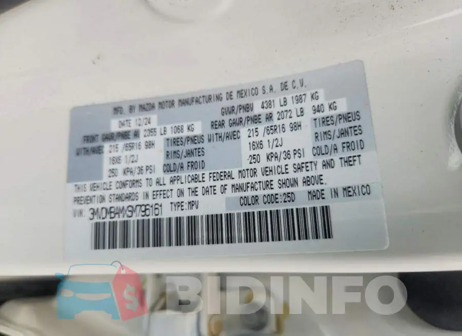 3MVDMBAMXSM796161 Photo# 14