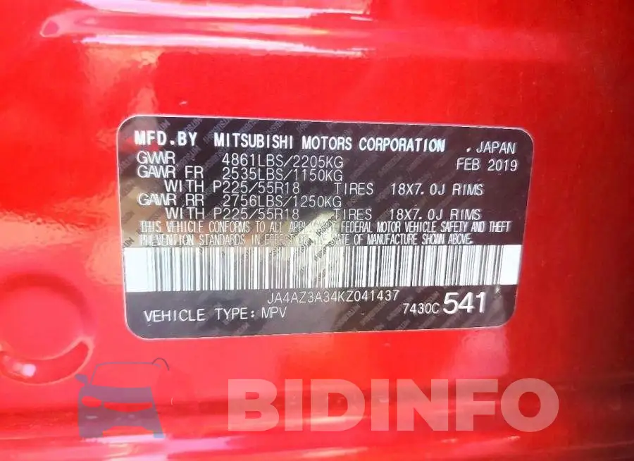 JA4AZ3A34KZ041437 Photo# 13