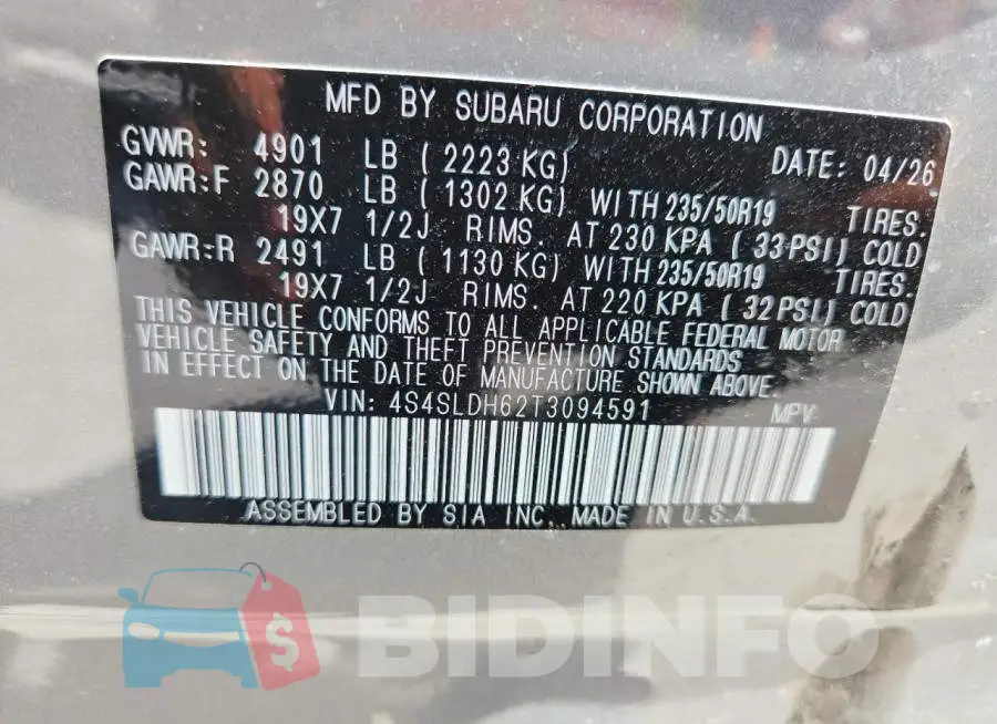 4S4SLDH62T3094591 Photo# 14