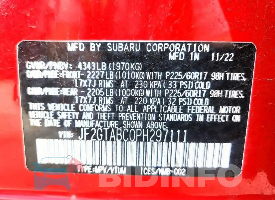 JF2GTABC0PH297111 Photo# 13