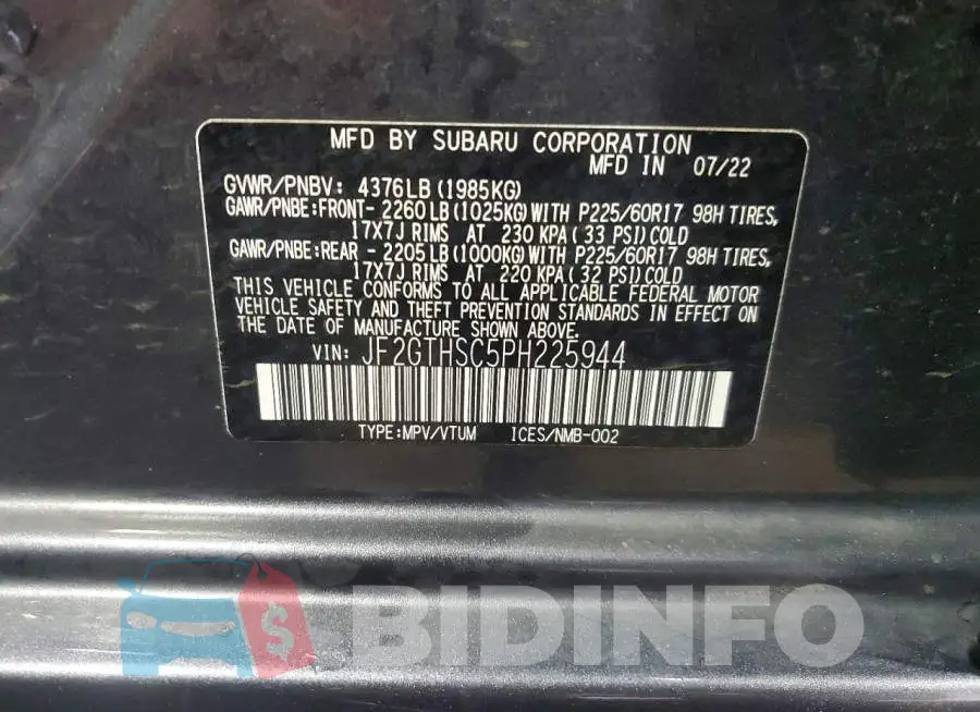 JF2GTHSC5PH225944 Photo# 13