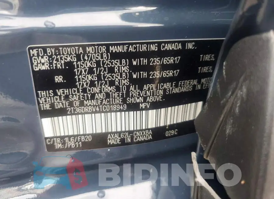 2T36DRBV4TC018949 Photo# 13