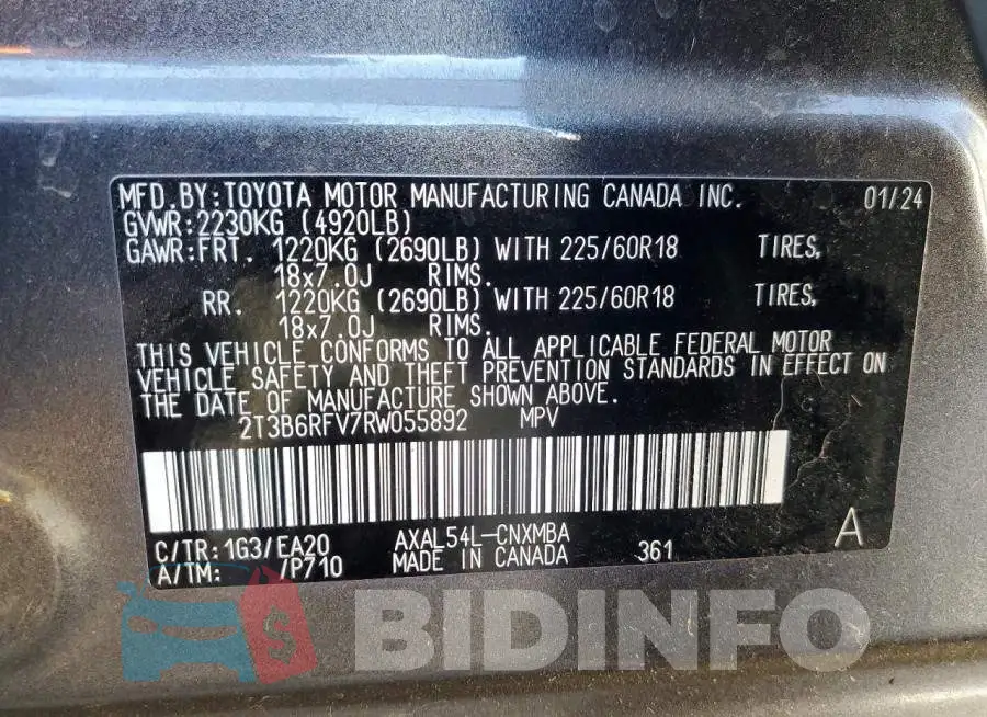 2T3B6RFV7RW055892 Photo# 14