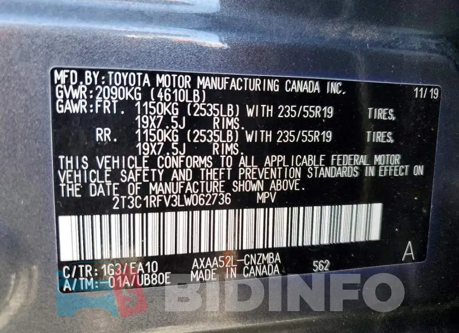 2T3C1RFV3LW062736 Photo# 13