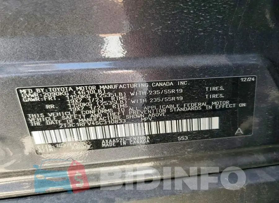 2T3C1RFV4SC310833 Photo# 12