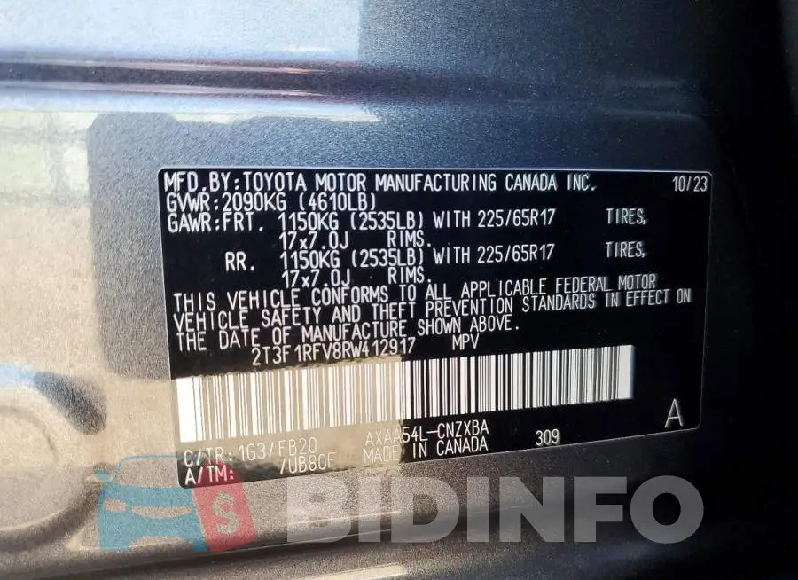 2T3F1RFV8RW412917 Photo# 14