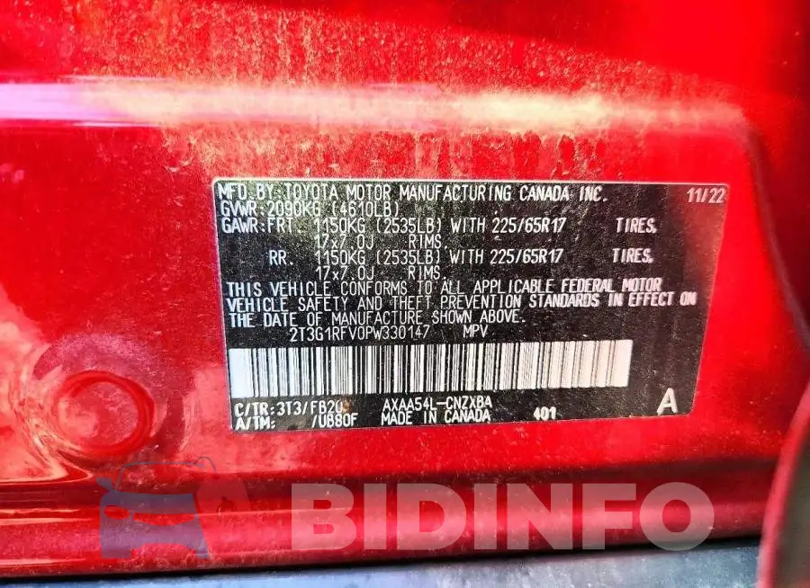 2T3G1RFV0PW330147 Photo# 13
