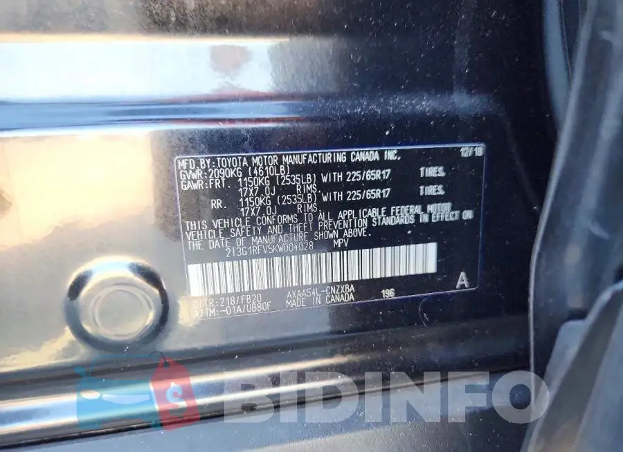 2T3G1RFV5KW004028 Photo# 13