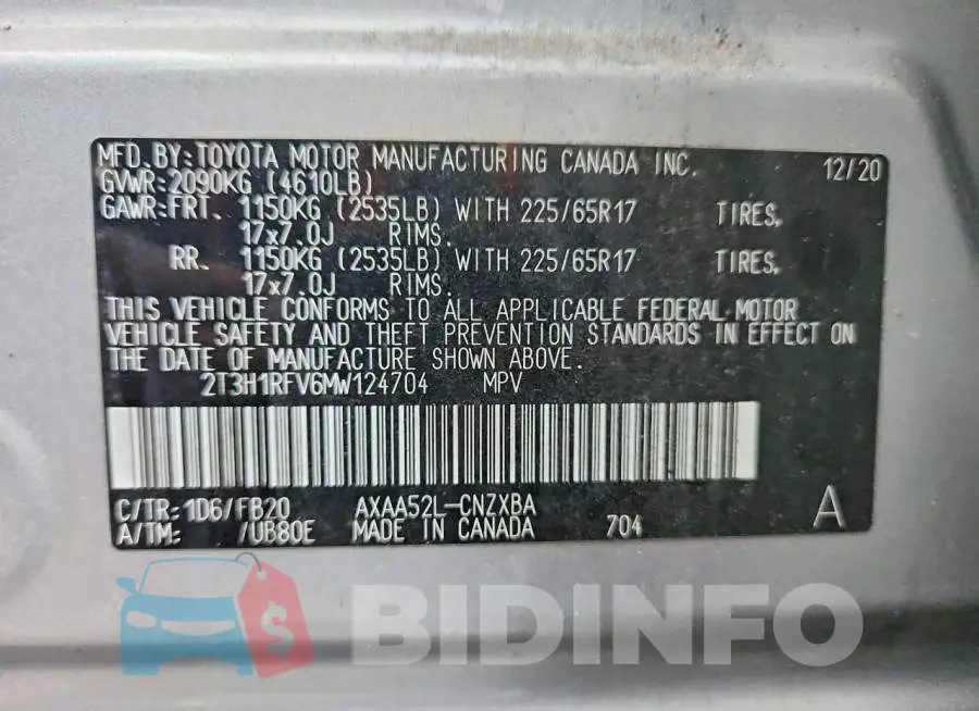 2T3H1RFV6MW124704 Photo# 13