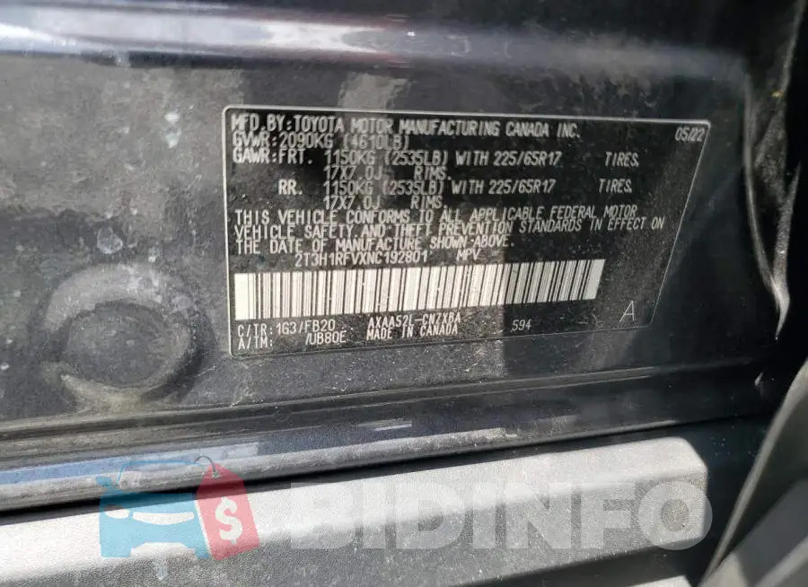 2T3H1RFVXNC192801 Photo# 14