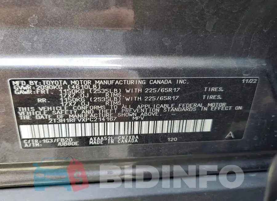 2T3H1RFVXPC214167 Photo# 13