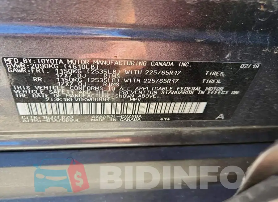 2T3K1RFV0KW009941 Photo# 12