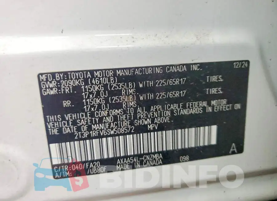 2T3P1RFV6SW508572 Photo# 13