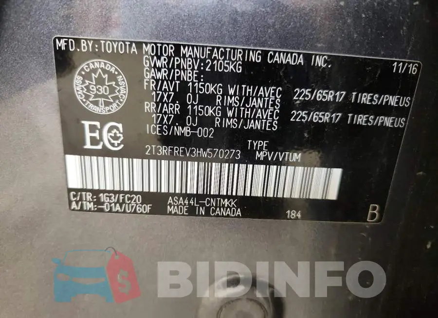 2T3RFREV3HW570273 Photo# 13