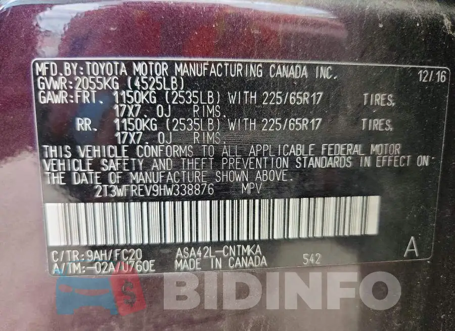 2T3WFREV9HW338876 Photo# 13