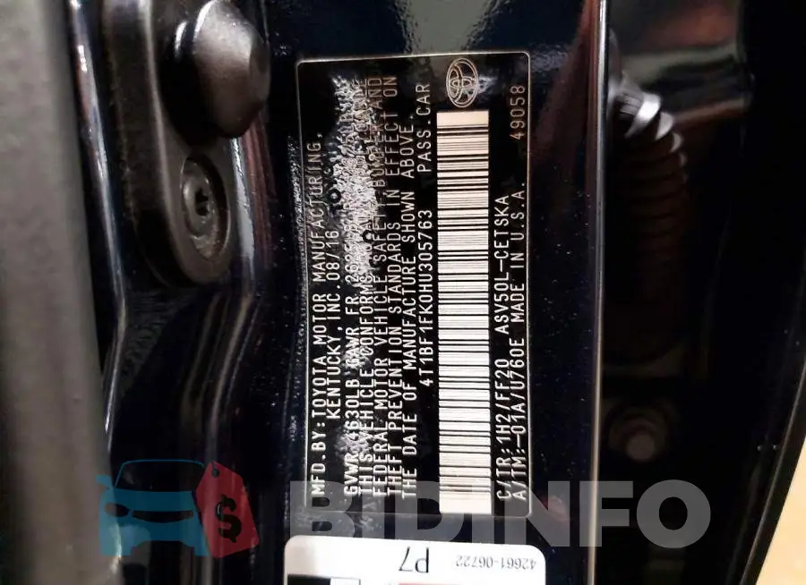 4T1BF1FK0HU305763 Photo# 13