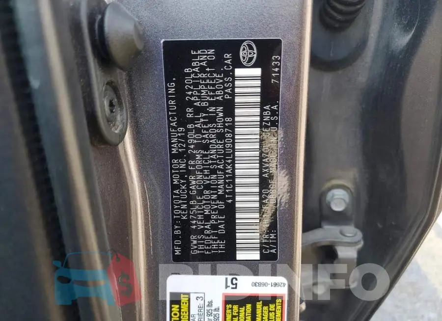 4T1C11AK4LU908718 Photo# 12