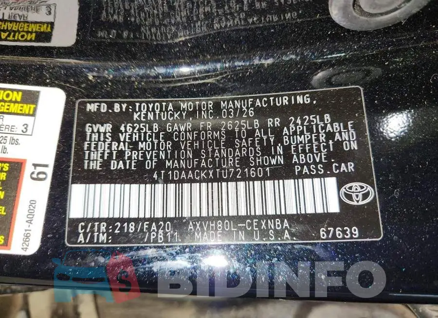 4T1DAACKXTU721601 Photo# 13