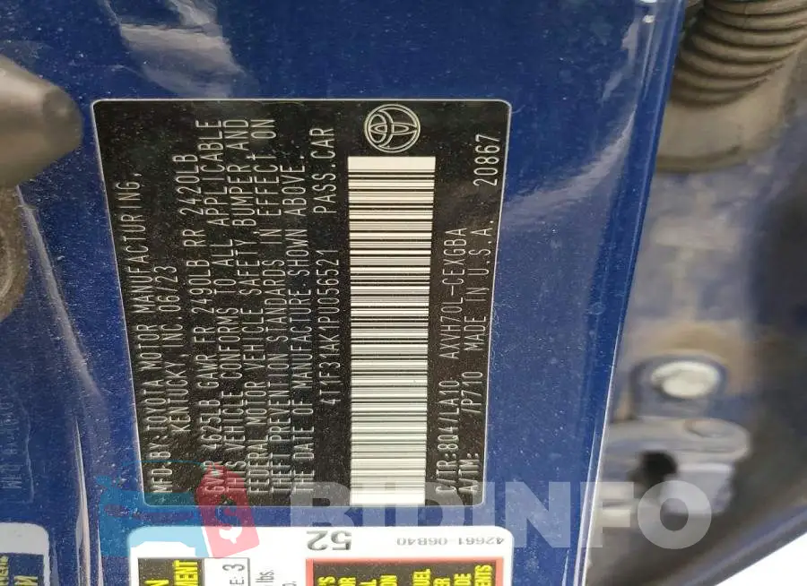 4T1F31AK1PU056521 Photo# 12