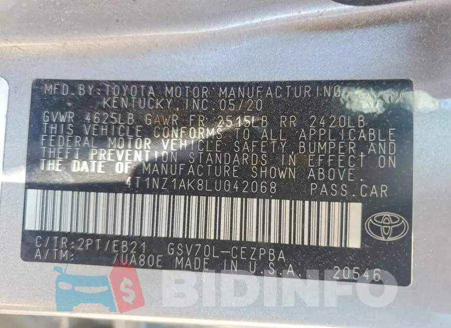 4T1NZ1AK8LU042068 Photo# 12