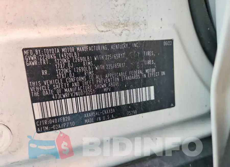 4T3LWRFV2NU070251 Photo# 13