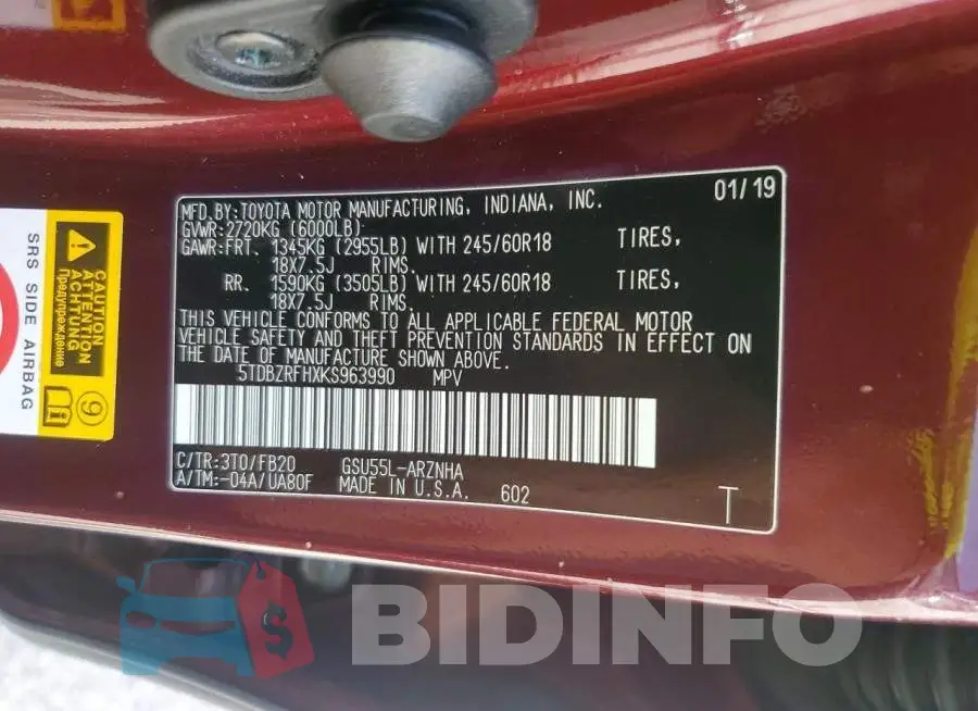 5TDBZRFHXKS963990 Photo# 13