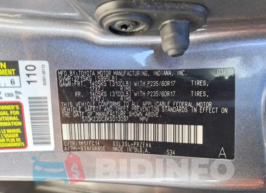 5TDKZ3DCXKS013097 Photo# 13