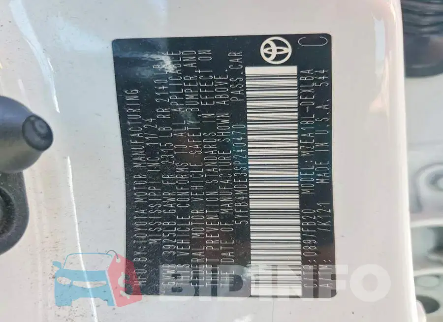 5YFB4MDE3SP240470 Photo# 13