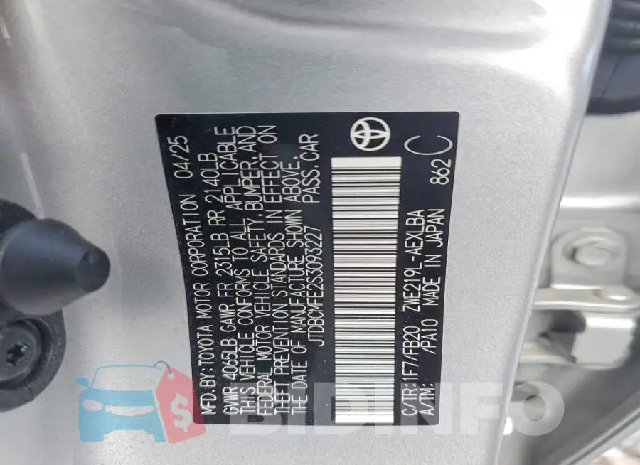 JTDBCMFE2S3093227 Photo# 12