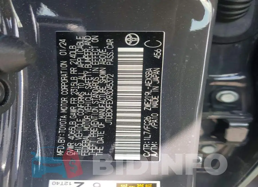 JTDBCMFEXR3045372 Photo# 13