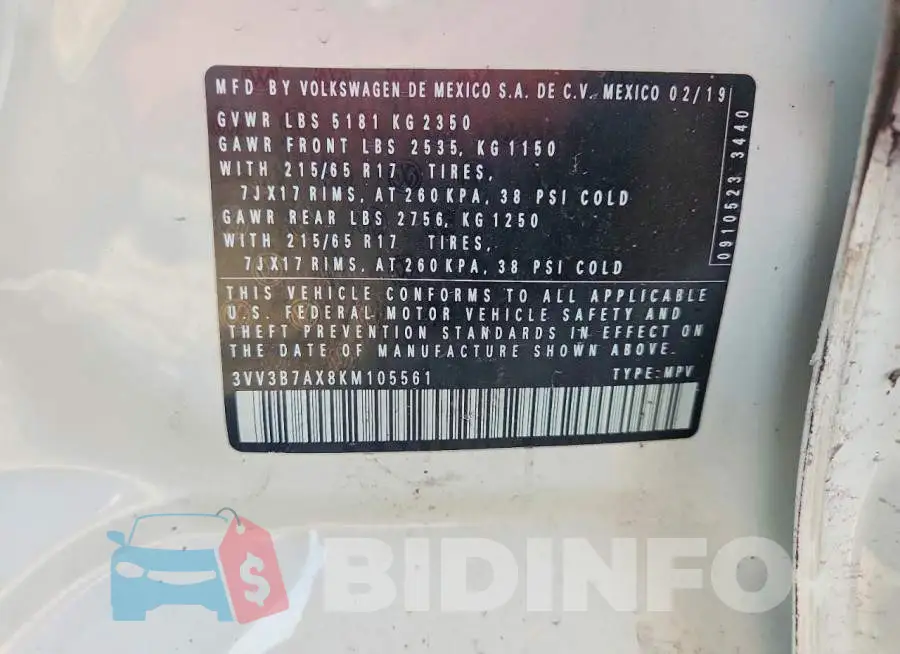 3VV3B7AX8KM105561 Photo# 13