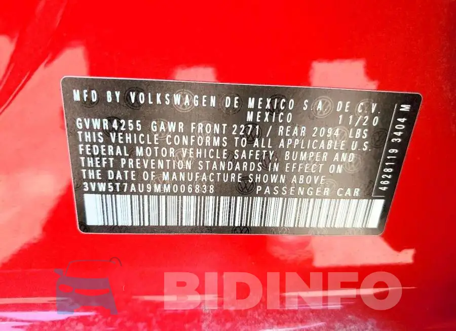 3VW5T7AU9MM006838 Photo# 12