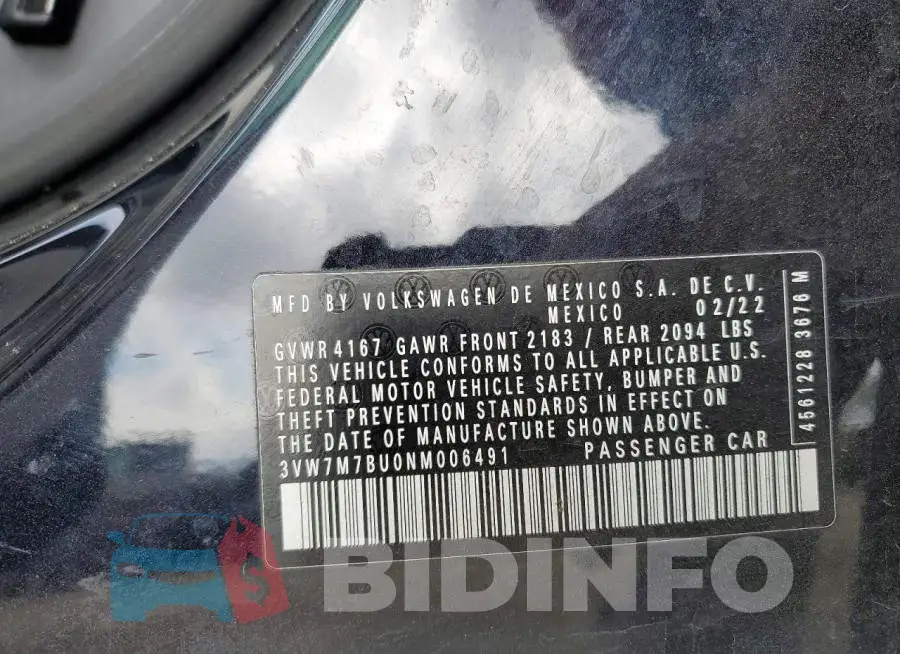 3VW7M7BU0NM006491 Photo# 12
