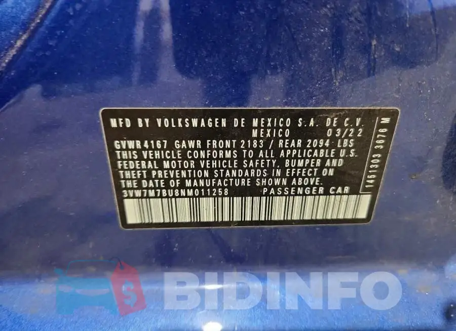 3VW7M7BU8NM011258 Photo# 12