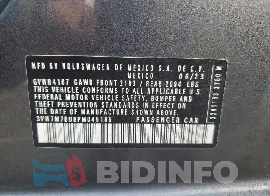 3VW7M7BU8PM045185 Photo# 13