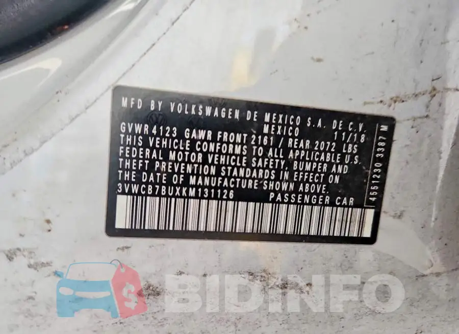 3VWCB7BUXKM131126 Photo# 12