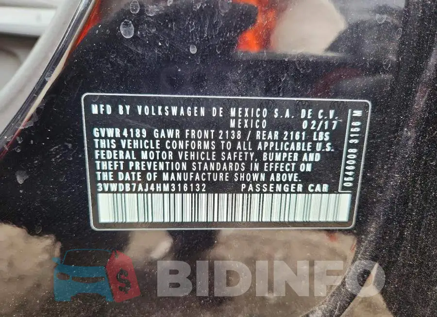 3VWDB7AJ4HM316132 Photo# 12
