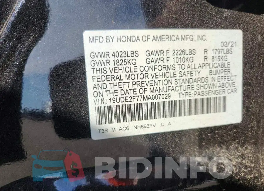 19UDE2F77MA007029 Photo# 12