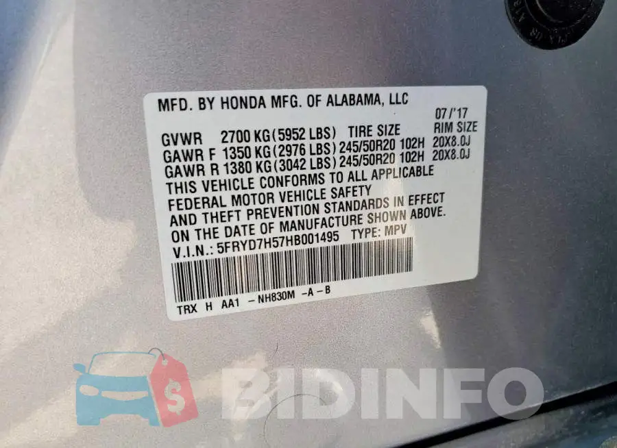 5FRYD7H57HB001495 Photo# 13