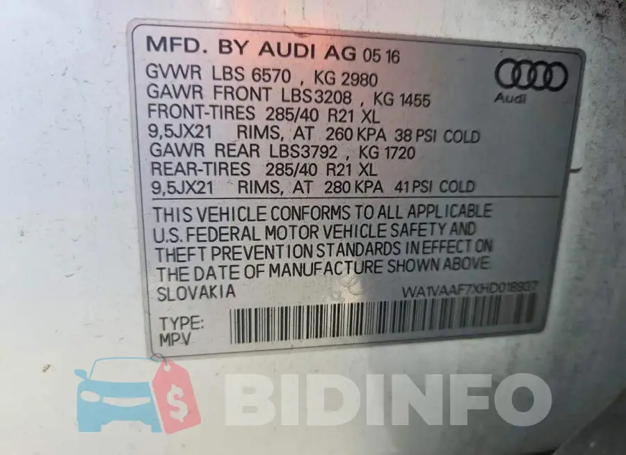 WA1VAAF7XHD018937 Photo# 13
