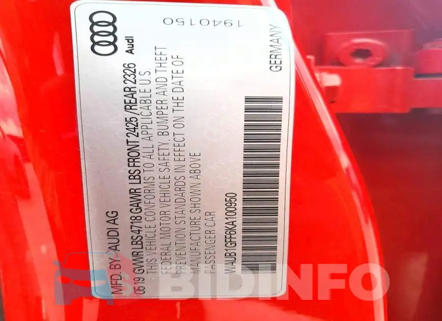 WAUB1GFF6KA100950 Photo# 12