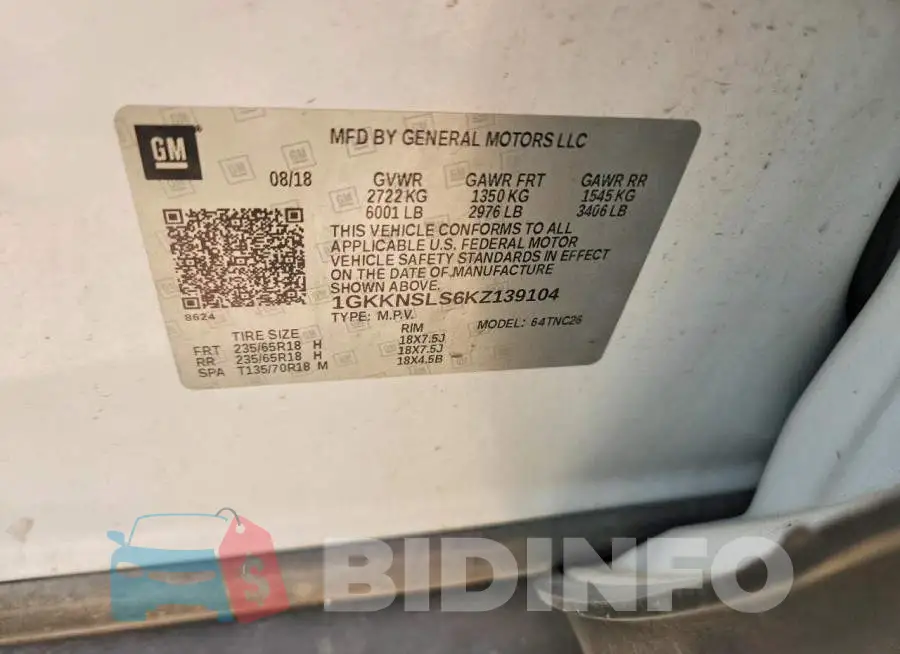 1GKKNSLS6KZ139104 Photo# 14