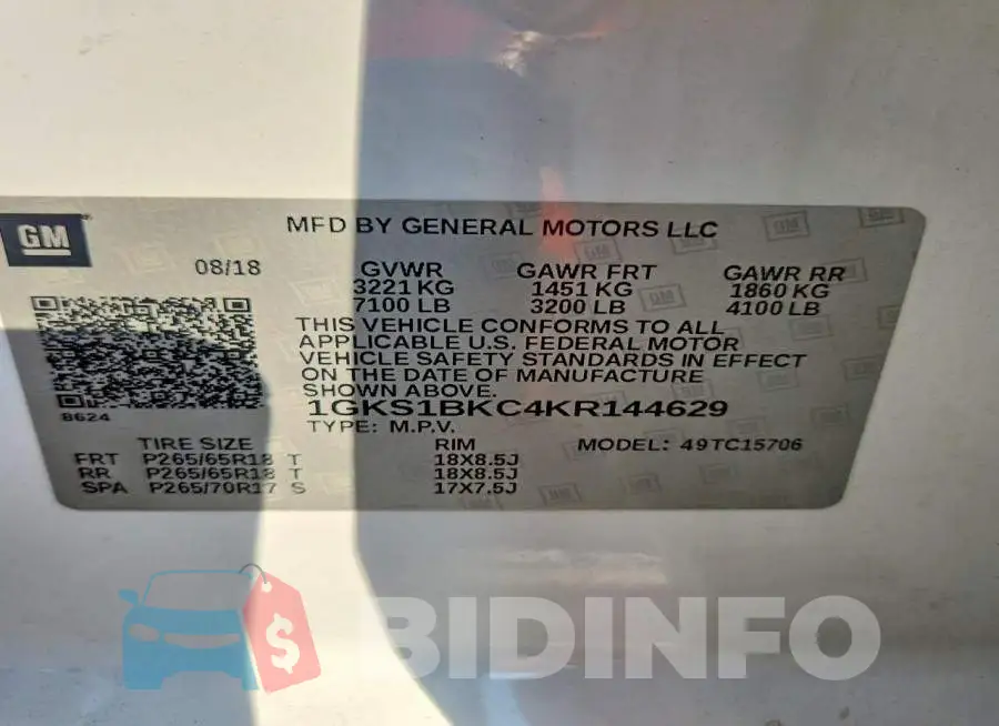 1GKS1BKC4KR144629 Photo# 14