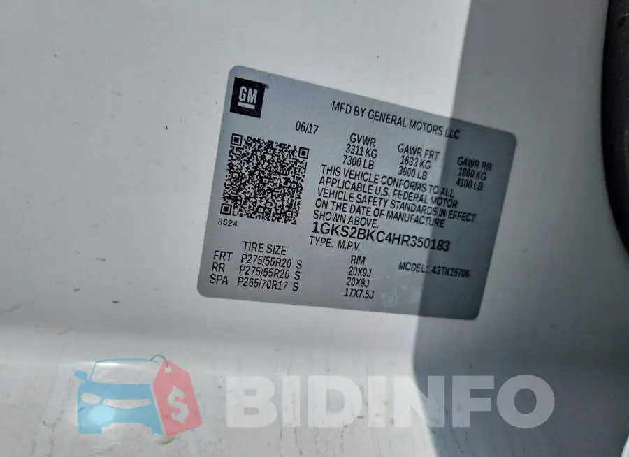 1GKS2BKC4HR350183 Photo# 14
