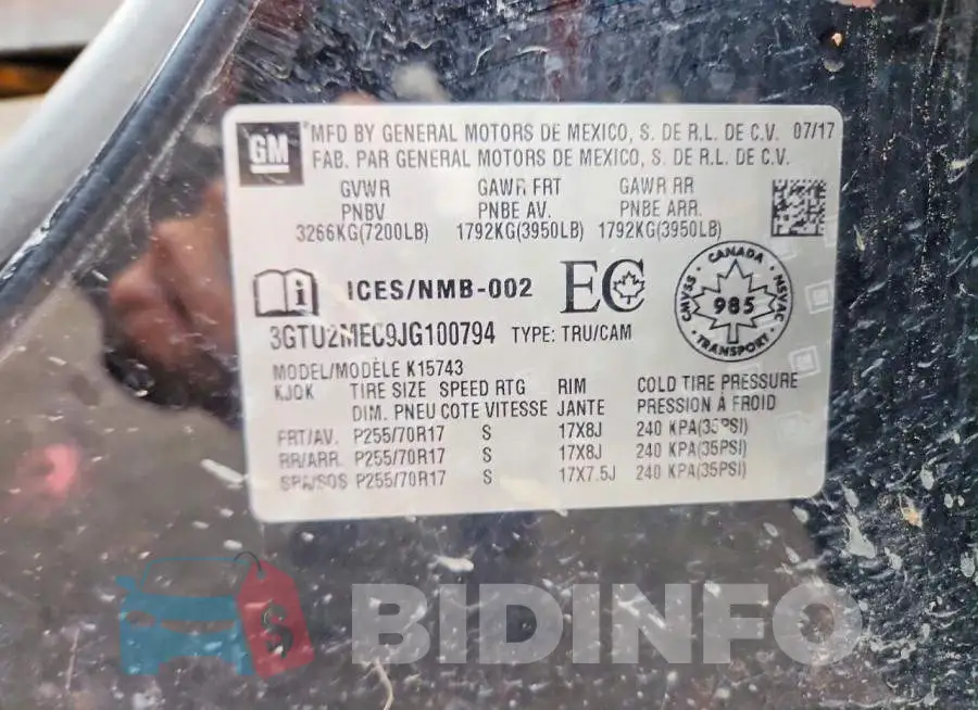 3GTU2MEC9JG100794 Photo# 13