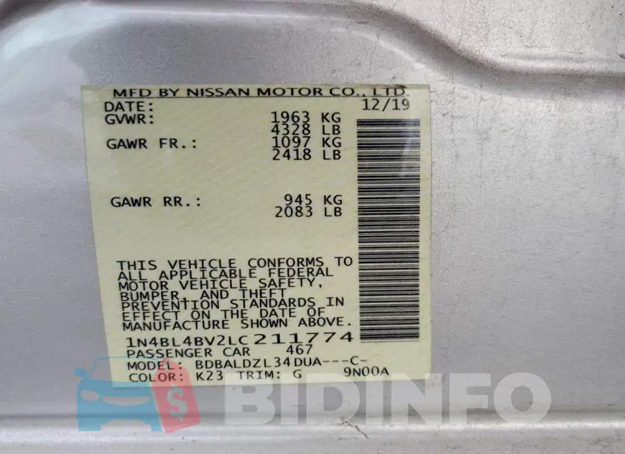 1N4BL4BV2LC211774 Photo# 12