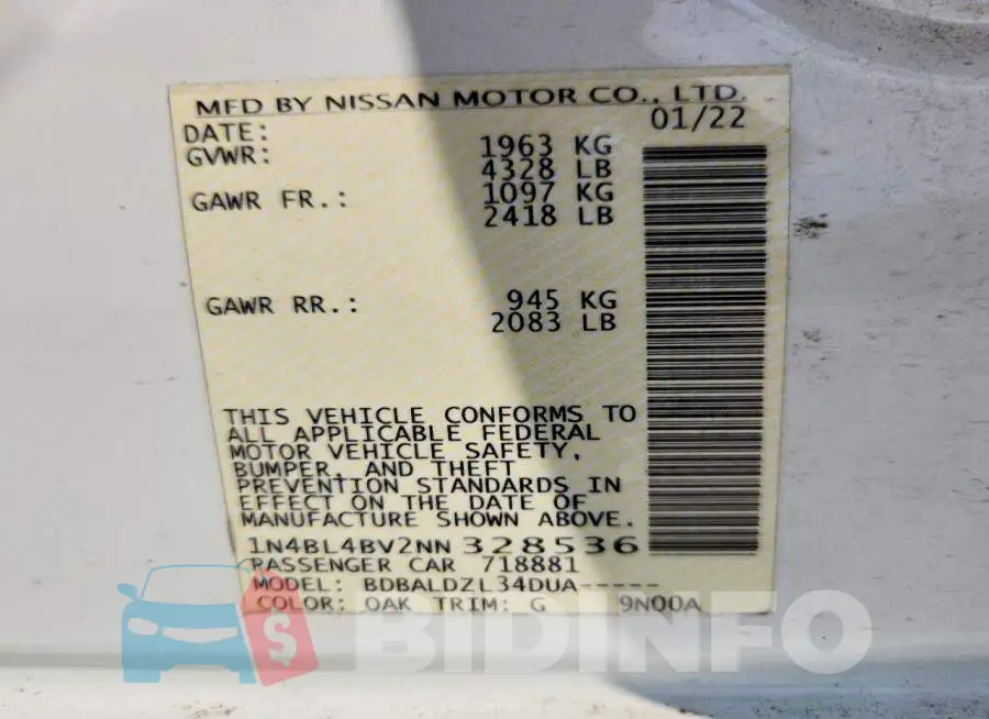 1N4BL4BV2NN328536 Photo# 12