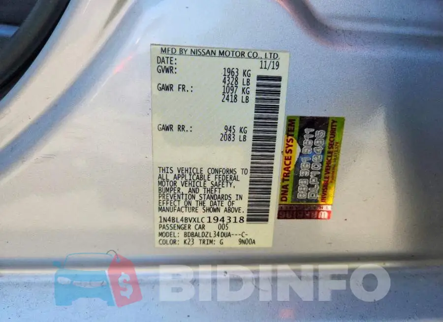 1N4BL4BVXLC194318 Photo# 12