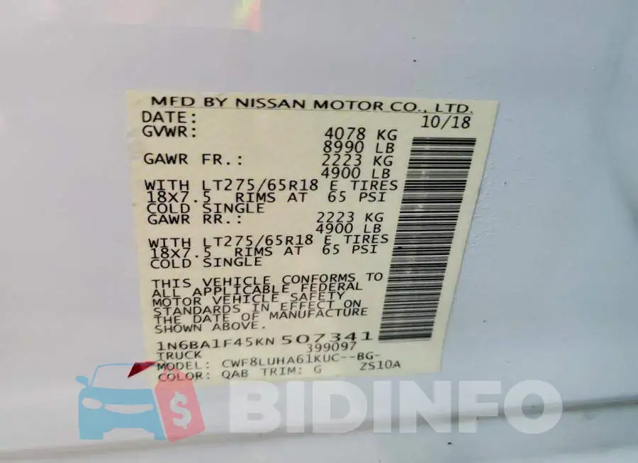 1N6BA1F45KN507341 Photo# 12