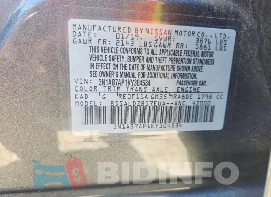 3N1AB7AP1KY304534 Photo# 12